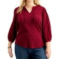 thumbnail image 1 of Style & Co. Womens Puff Sleeve Basic T-Shirt, Red, Plus Size, 0X, 1 of 3