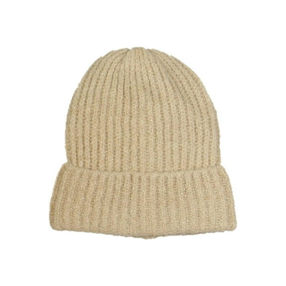 Style & Co. Womens Ribbed Knit Glitter Beanie Hat Beige O/S