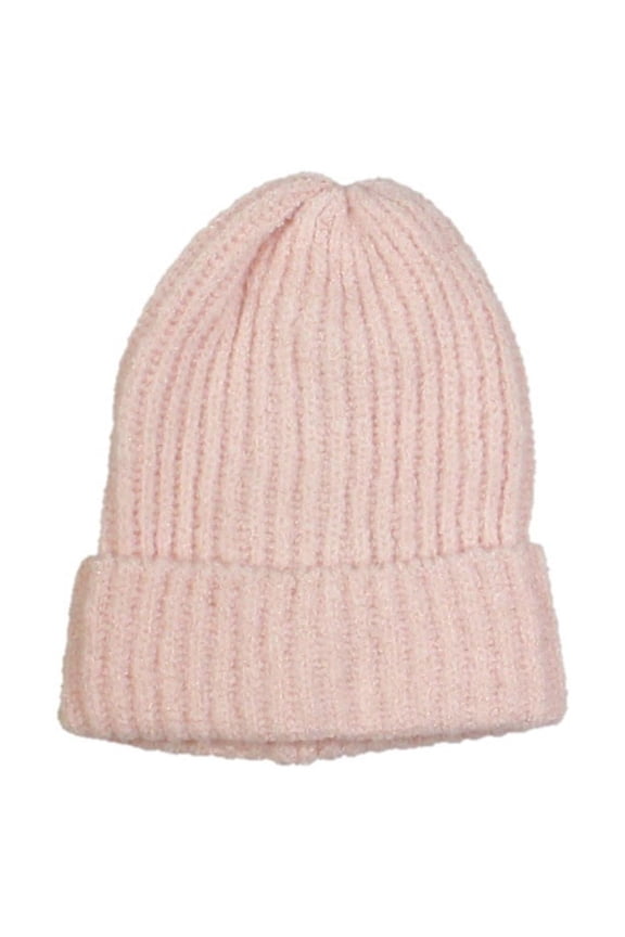 Womens Ribbed Knit Glitter Beanie Hat Pink O/S