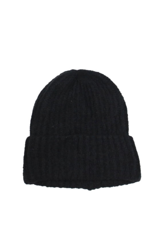 Womens Ribbed Knit Winter Beanie Hat Black O/S