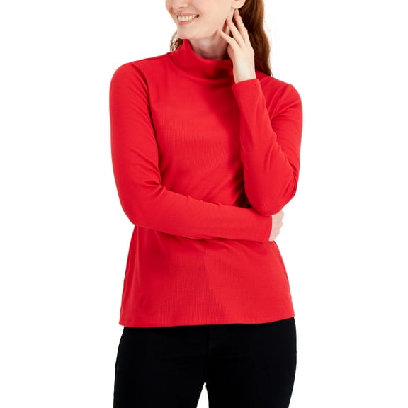 Style & Co Womens Ribbed Turtleneck Top Fire L