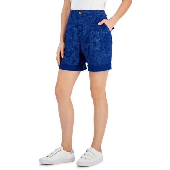 Style & Co Womens Roll Cuff Bermuda Shorts Paisley Blue 8