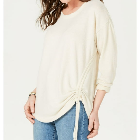 Style & Co. Womens Ruched Tie Pullover Sweater, Beige, Large