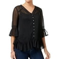 thumbnail image 1 of Style & Co. Womens Ruffled Knit Blouse, Black, Petite, PS, 1 of 1
