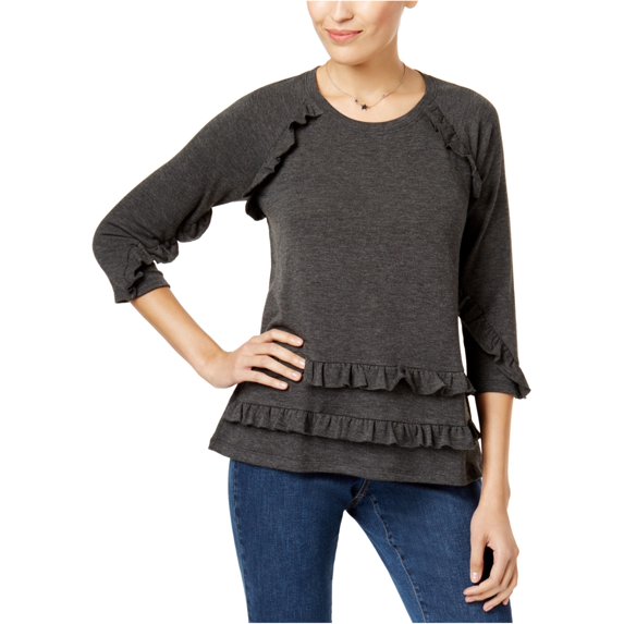 Style & Co. Womens Ruffled Raglan Sweatshirt, Black, Small