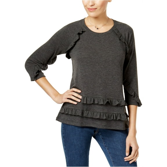 Style & Co. Womens Ruffled Raglan Sweatshirt, Black, Small