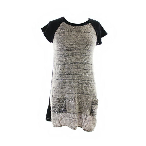 Style & Co Womens Rye Black Cap-Sleeve Metallic Sequin Sweater Tunic PXL