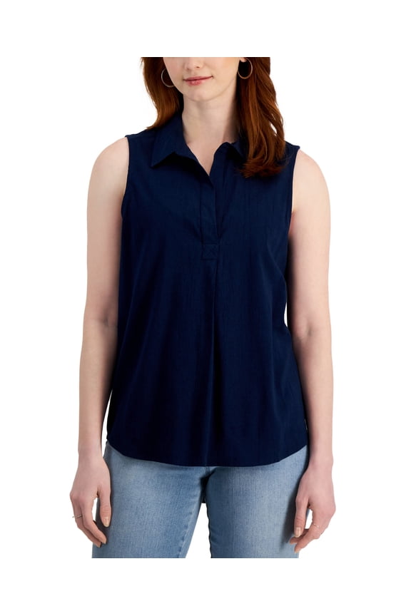 Style & Co Womens Sleeveless Popover Top Industrial Blue S