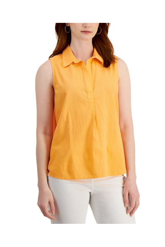 Style & Co Womens Sleeveless Popover Top Orange Wave M