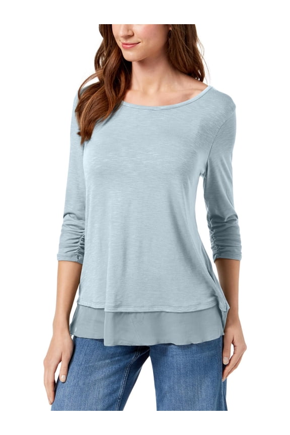 Womens Slub Three-Quarter Sleeves Knit Top