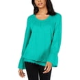 thumbnail image 1 of Style & Co. Womens Smocked-Hem Top, Peacock Green, Small, 1 of 6