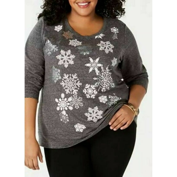 Style & Co. Womens Snowflake  Graphic Heathered Sweatshirt