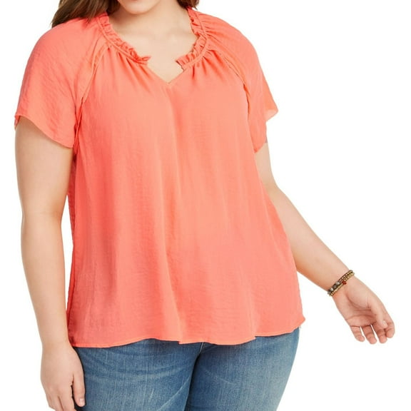 Style & Co. Womens Solid Pullover Blouse, Orange, Plus Size, 0X
