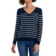 thumbnail image 1 of Style & Co Womens Striped V Neck Sweater Timeless Navy XL, 1 of 1