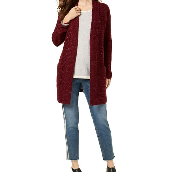 Style & Co. Womens Textu  red Cardigan Sweater, Red, Medium