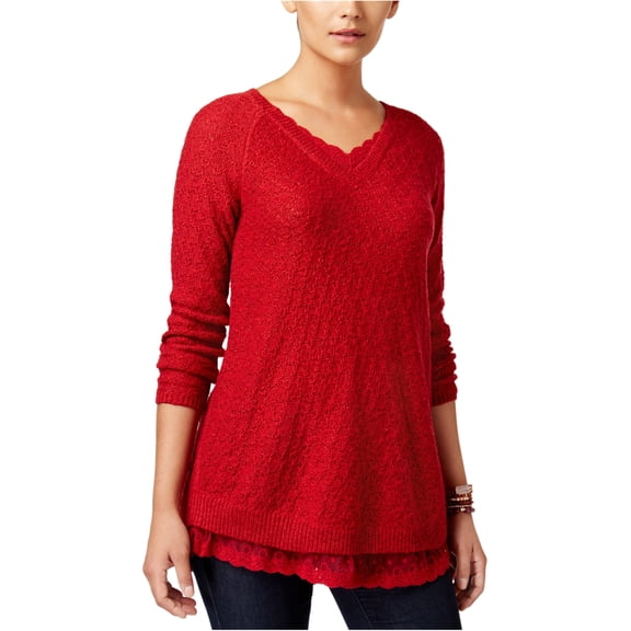 Style & Co. Womens Textured Pullover Sweater, Red, Small