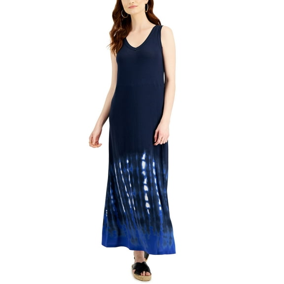 Style & Co Womens Tie Dyed Sleeveless Maxi Dress Ma Blue Socket M