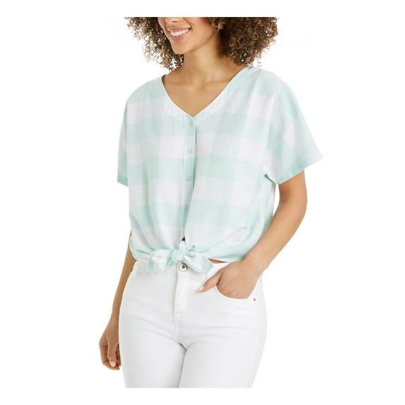 Style & Co. Womens Tie-Front Top, Mint, Medium