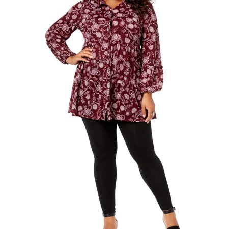 Style & Co. Womens Tiered Button Down Blouse, Purple, Plus Size, 0X