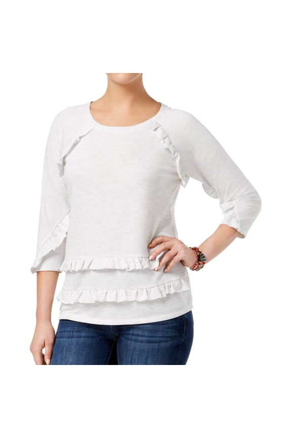 Womens Tiered Ruffled Blouse, White, Petite, PP