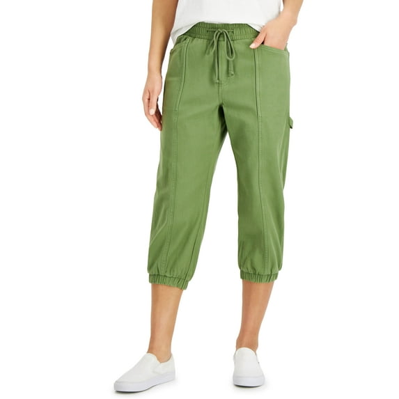 Style & Co Womens Twill Cropped Utility Pants Dry Grass XL