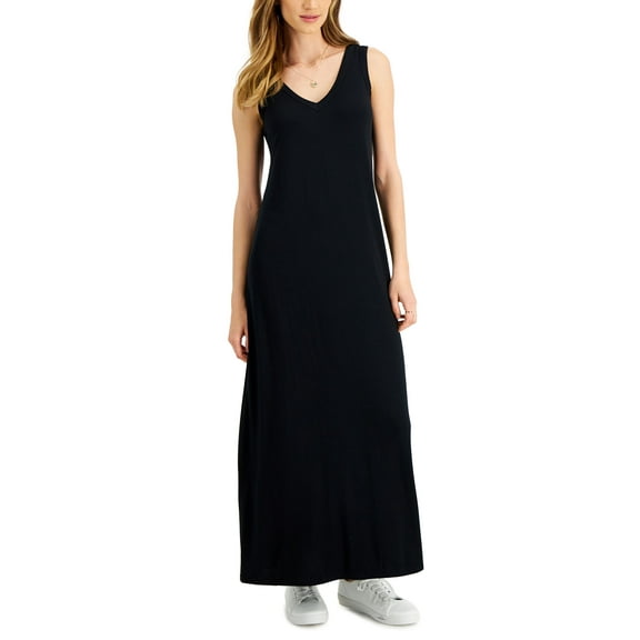 Style & Co Womens V Neck Sleeveless Maxi Dress Deep Black XS