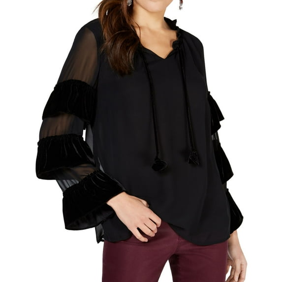 Style & Co. Womens Velvet Illusion Pullover Blouse, Black, X-Small