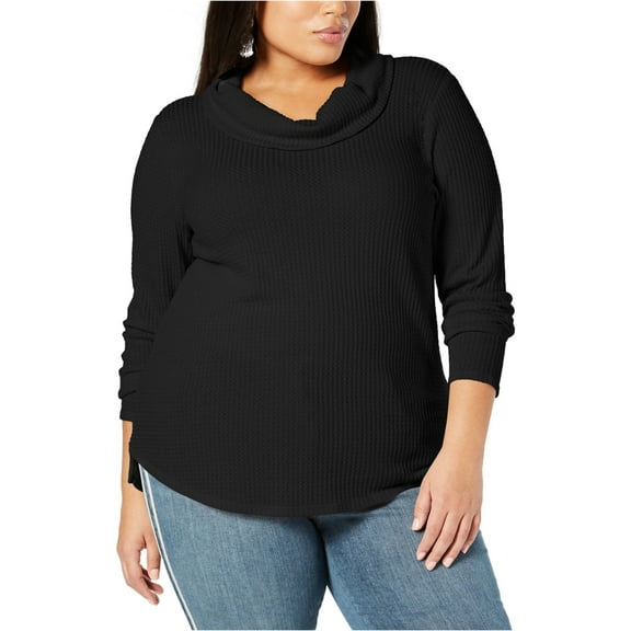 Style & Co. Womens Waffle Knit Pullover Blouse, Black, 0X