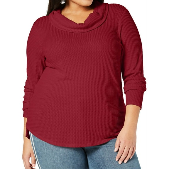 Style & Co. Womens Waffle Knit Pullover Blouse, Red, Plus Size, 1X