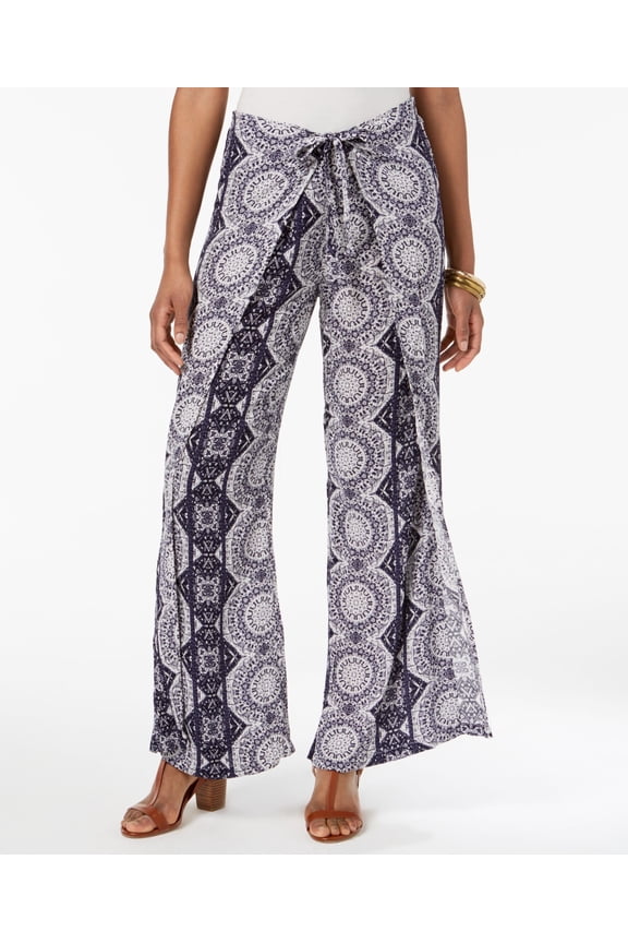 Style & Co Wrap Front Printed Pants Navy Medallion L
