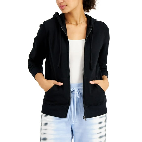 Style & Co Zip-Up Hoodie Deep Black XS