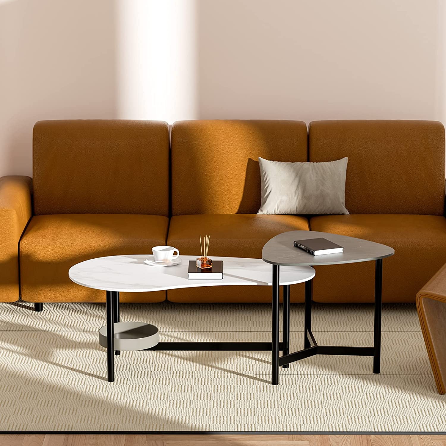 Style Coffee Table 2-Piece Set Rock Plate Coffee Table Irregular Coffee ...