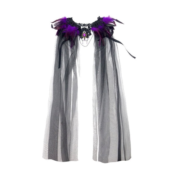 Style Cosplay Cape With Trim And Sheer Mesh Skirt For Halloween Stage Performance Elegant Gothic Cloak