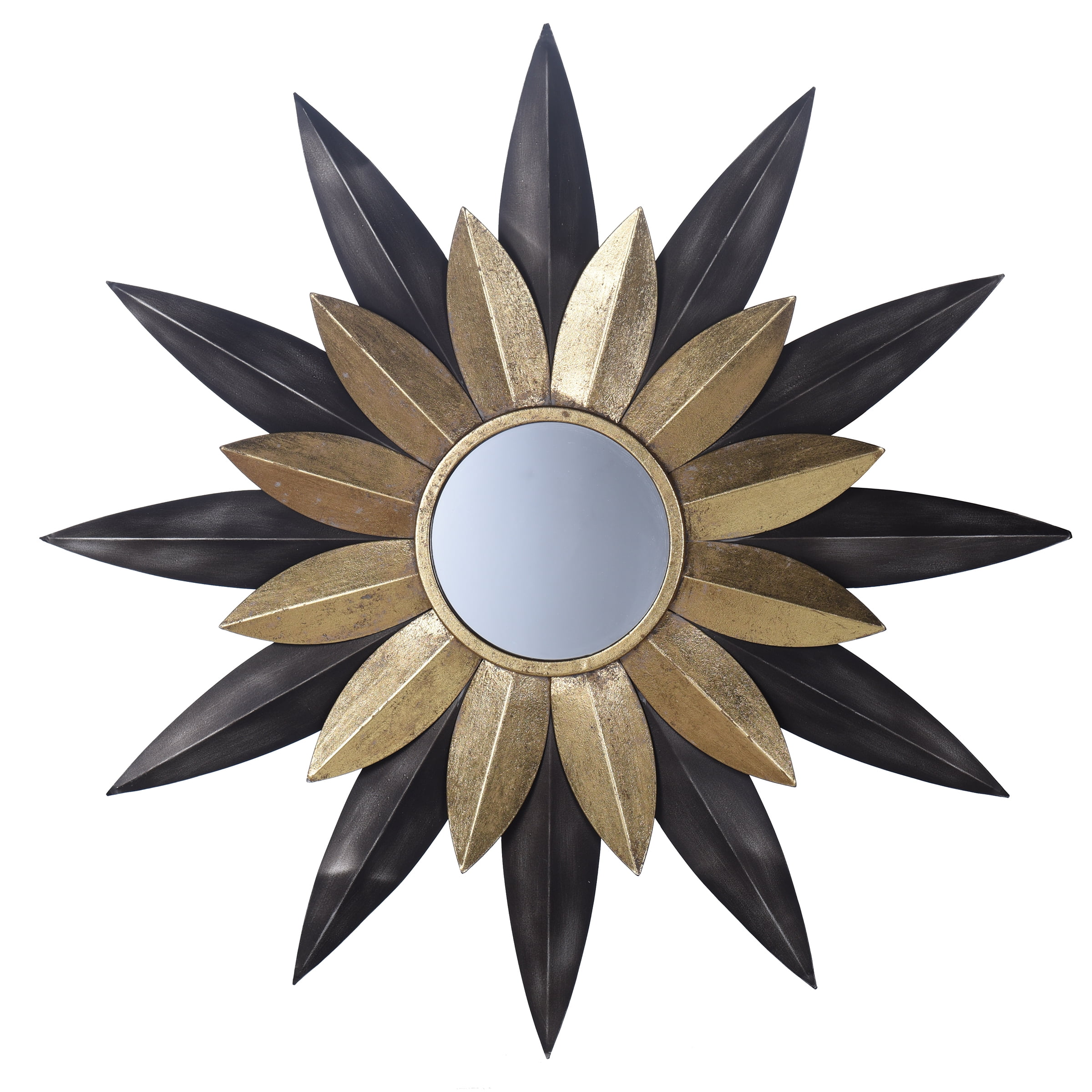32.75" Round Silver and Gold Sunburst Wall Mirror