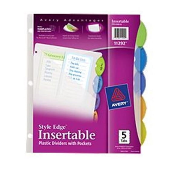 Style Edge Insertable Plastic Dividers With Pockets, 5-Tab Set