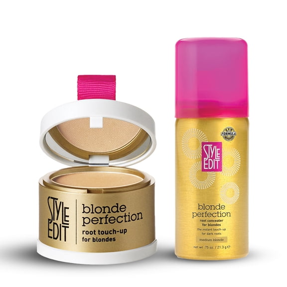 Style Edit Blonde Perfection Root Touchup Powder + Travel Sized Concealer Spray Medium Blonde 0.88 oz