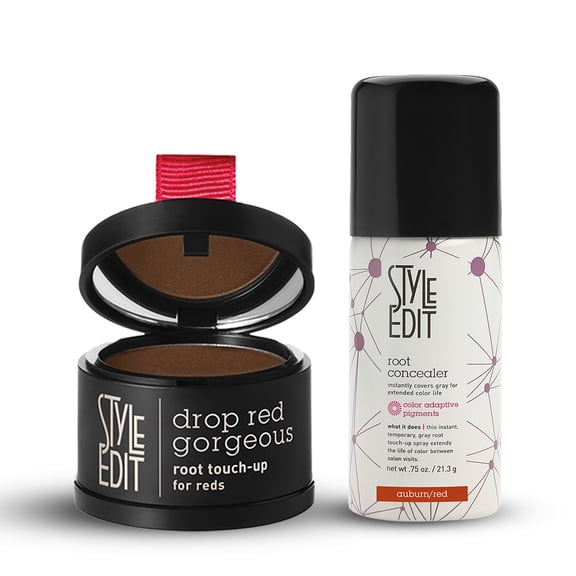 Style Edit Drop Red Gorgeous Root Touchup Powder + Travel Sized Concealer Spray Dark Red 0.88 oz