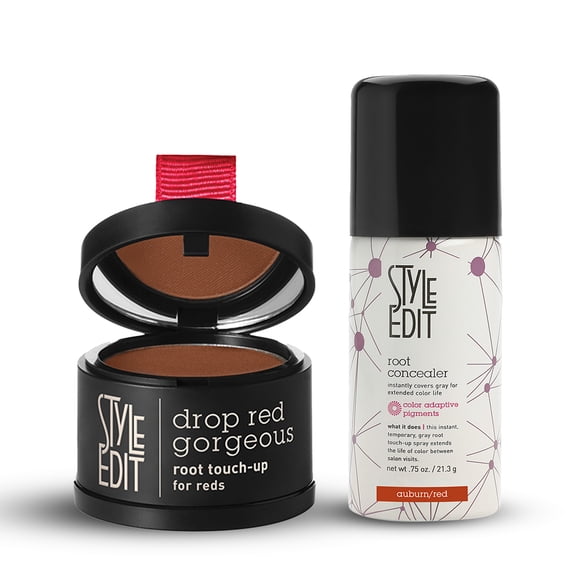 Style Edit Drop Red Gorgeous Root Touchup Powder + Travel Sized Concealer Spray Medium Red 0.88 oz