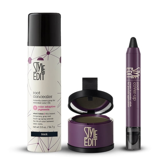 Style Edit Root Concealer Spray + Root Touchup Powder + Root Cover-Up Stick Black 2.24 oz