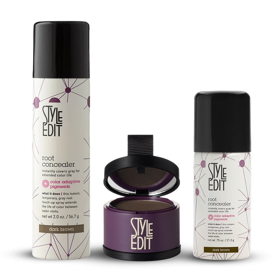 Style Edit Root Concealer Spray + Root Touchup Powder + Travel Sized Concealer Spray Dark Brown 2.88 oz