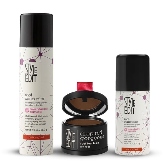 Style Edit Root Concealer Spray + Root Touchup Powder + Travel Sized Concealer Spray Dark Red 2.88 oz