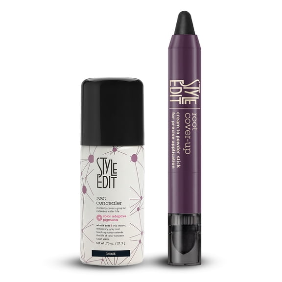 Style Edit Root Cover-Up Stick + Travel Sized Concealer Spray Black 0.86 oz