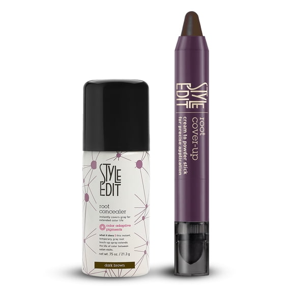 Style Edit Root Cover-Up Stick + Travel Sized Concealer Spray Dark Brown 0.86 oz
