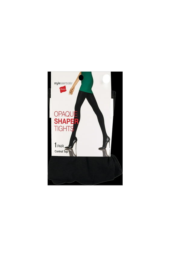 Style Essentials by Hanes Opaque Shaper Tights, Black, S/M