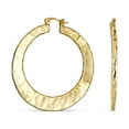 thumbnail image 1 of Bling Jewelry Womens  Style Hammered Flat Large Hoop Earrings Gold Plated 2 Inch, 1 of 5
