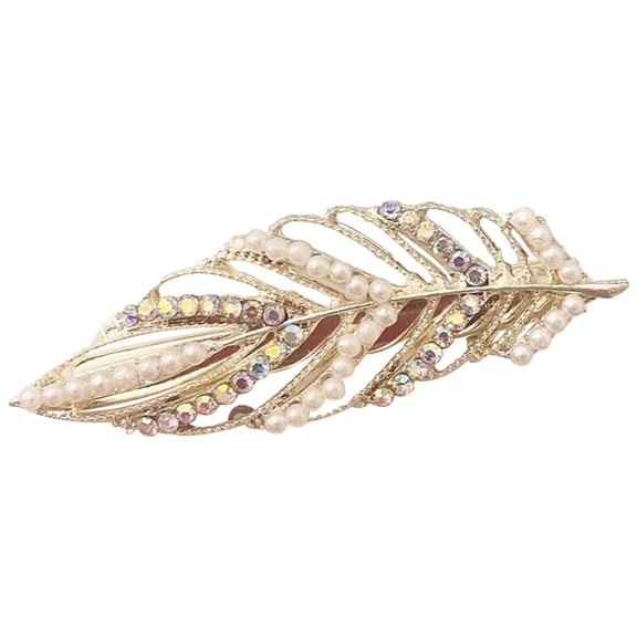 Style Feather Leaf Hair Clip Bangs Colorful Diamond Beads Shiny Fashion Pearl Edge Clip Net Red Hair Ornaments