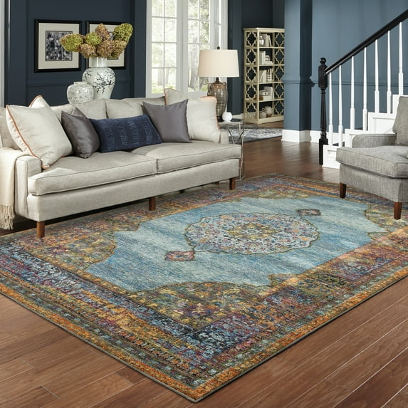 Style Haven Adaylnn Morris Persian Inspired Medallion Blue/Multi Area Rug 6'7" x 9'6" 6' x 9' Indoor Living Room,Bedroom,Dining Room Rectangle