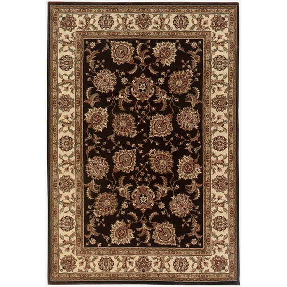 Style Haven Annapolis Bordered Traditional Area Rug Brown/Cream 5'3" x 7'9" Oriental 5' x 8' Indoor Living Room, Bedroom, Dining Room Ivory