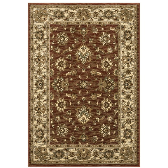 Style Haven Annapolis Bordered Traditional Area Rug Red/Cream 7'10" x 11' Floral & Botanical 8' x 10' Indoor Living Room,Bedroom,Dining Room Ivory