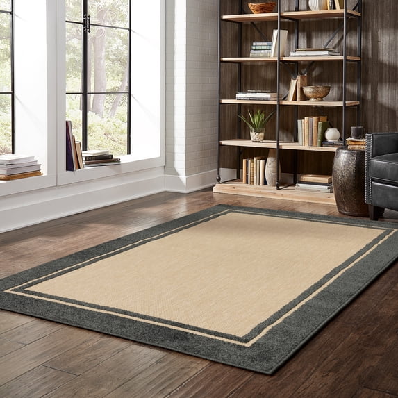 Style Haven Cara Mixed Pile Classic Bordered Indoor-Outdoor Area Rug Charcoal/Sand 9'10" x 12'10" Polypropylene 10' x 14' Outdoor, Indoor Kitchen,